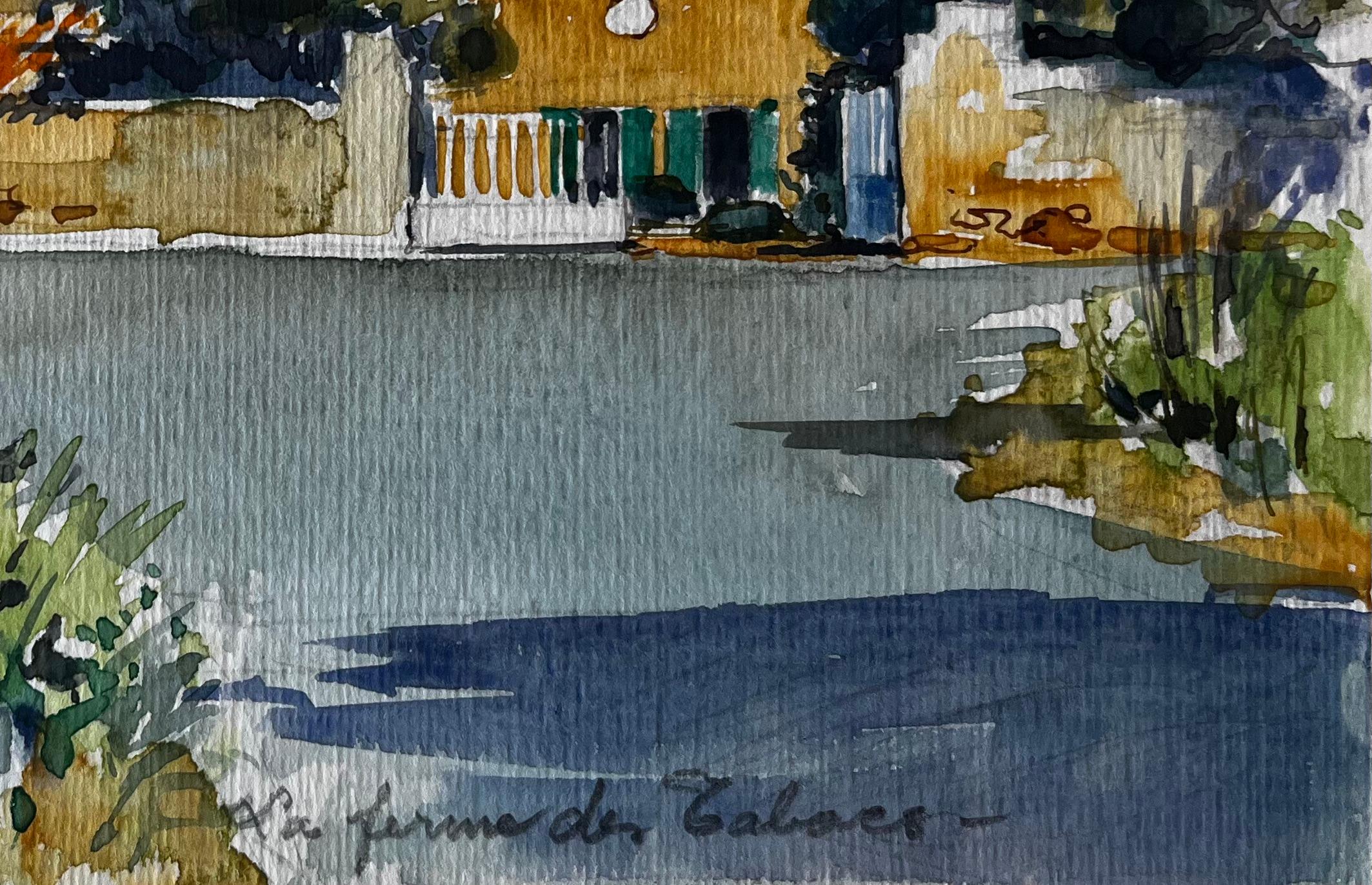 La Ferme des Sables, paesaggio agricolo francese, acquerello di Pierre Neveu in vendita 4