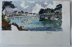 French Brittany Harbour Scene Coastal Watercolour Seascape by Pierre Neveu