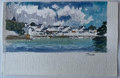 French Brittany Harbour View Coastal Watercolour Seascape by Pierre Neveu