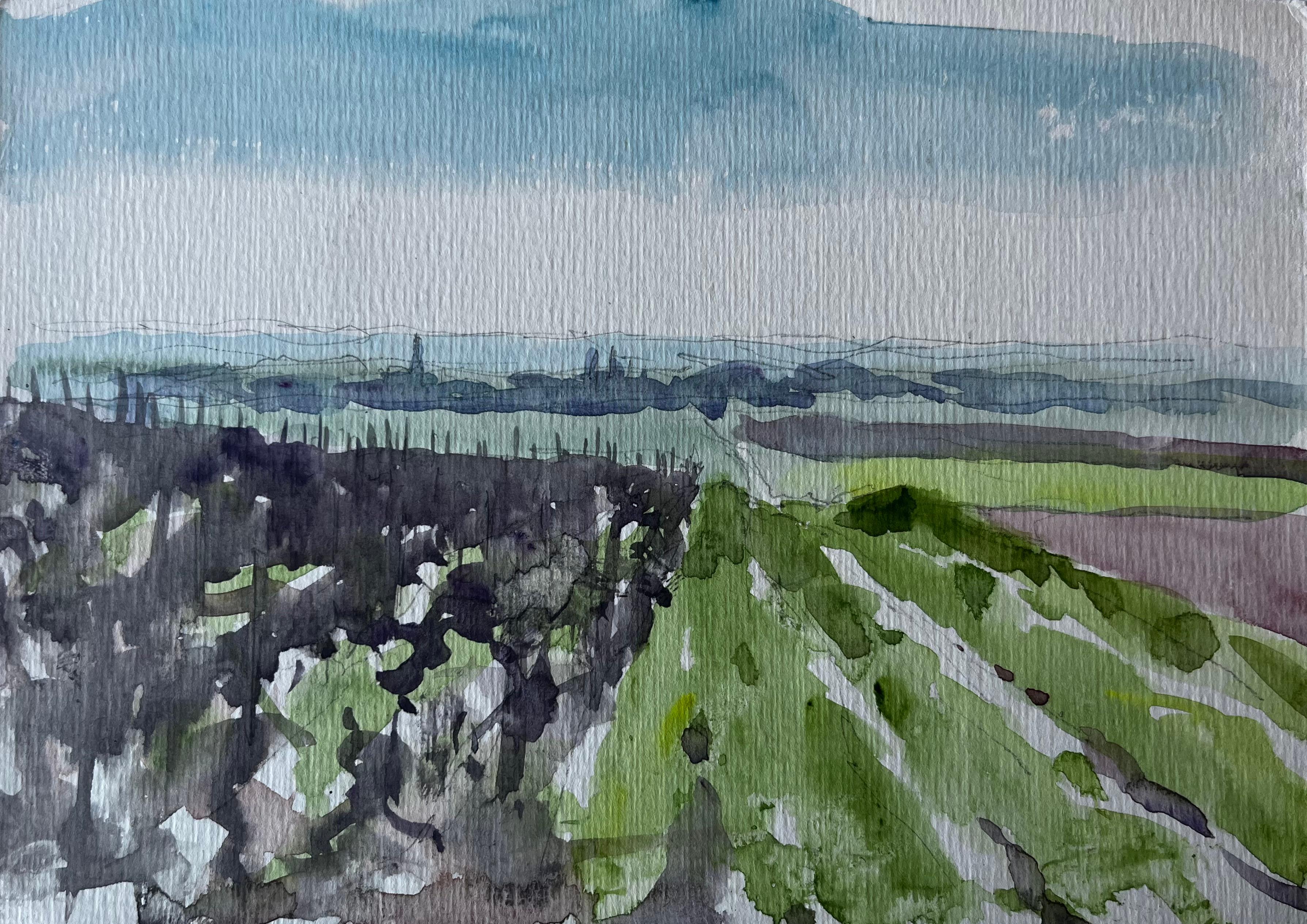 Título: Extensa campiña francesa con horizonte lejano Acuarela de Pierre Neveu
Artista: Pierre Neveu (francés n.1929)
Técnica: Acuarela sobre papel de artista, sin enmarcar
Tamaño (A x A): 6 x 8,75 pulgadas
Estado: Bueno en general, color y