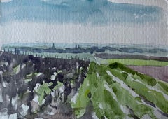 Espansiva campagna francese con orizzonte lontano Acquerello di Pierre Neveu