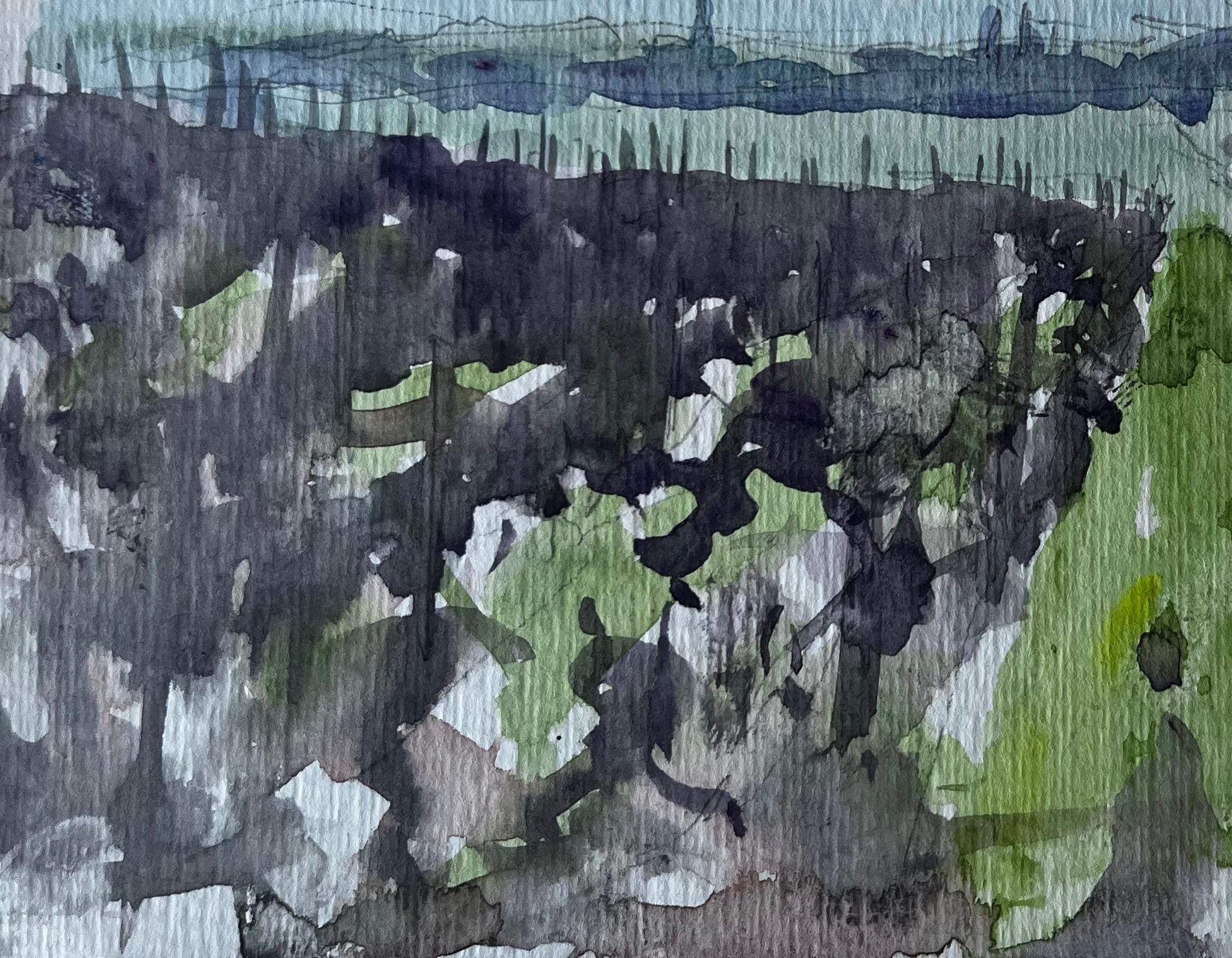 Extensa campiña francesa con horizonte lejano Acuarela de Pierre Neveu en venta 2