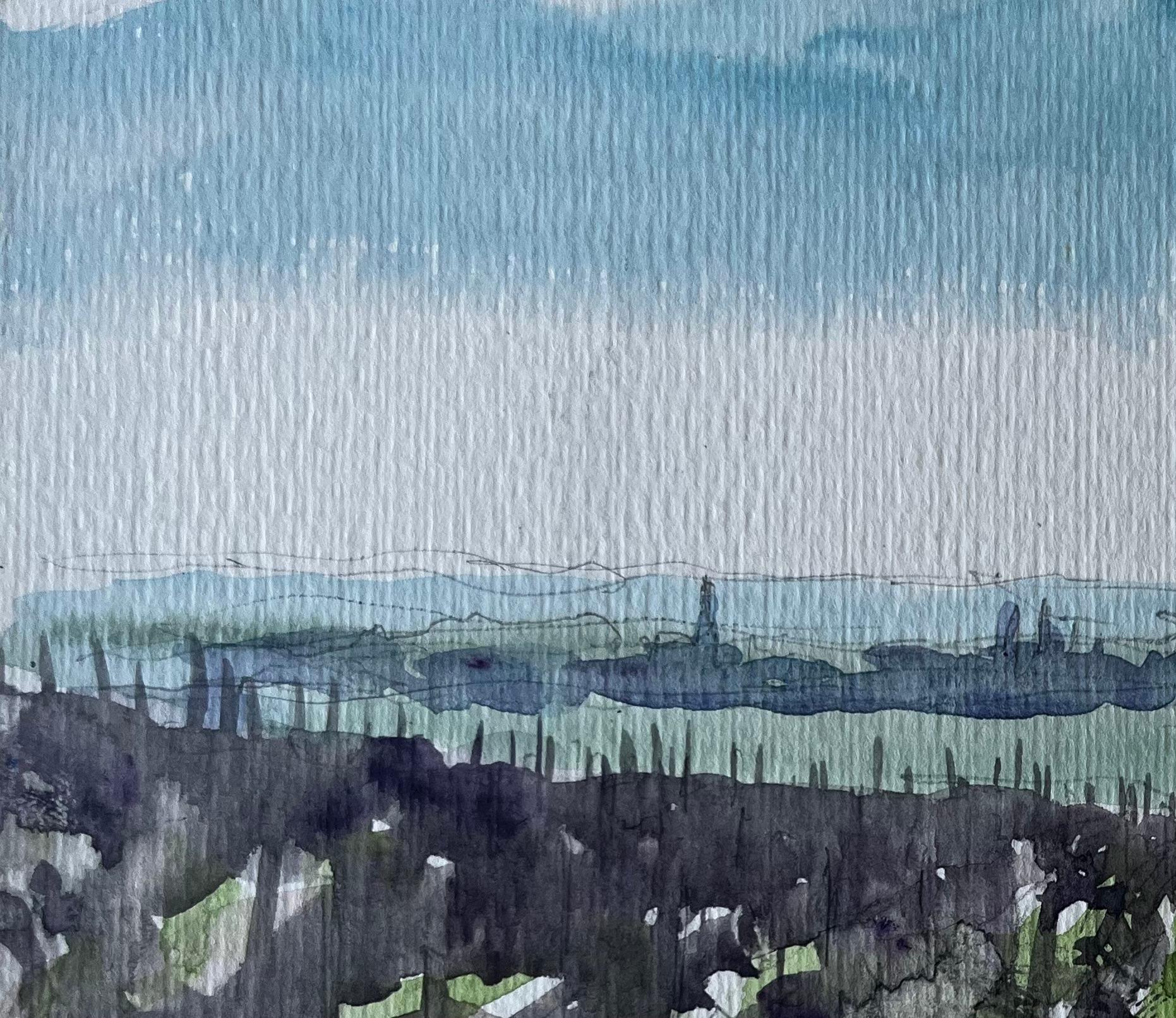 Extensa campiña francesa con horizonte lejano Acuarela de Pierre Neveu en venta 3