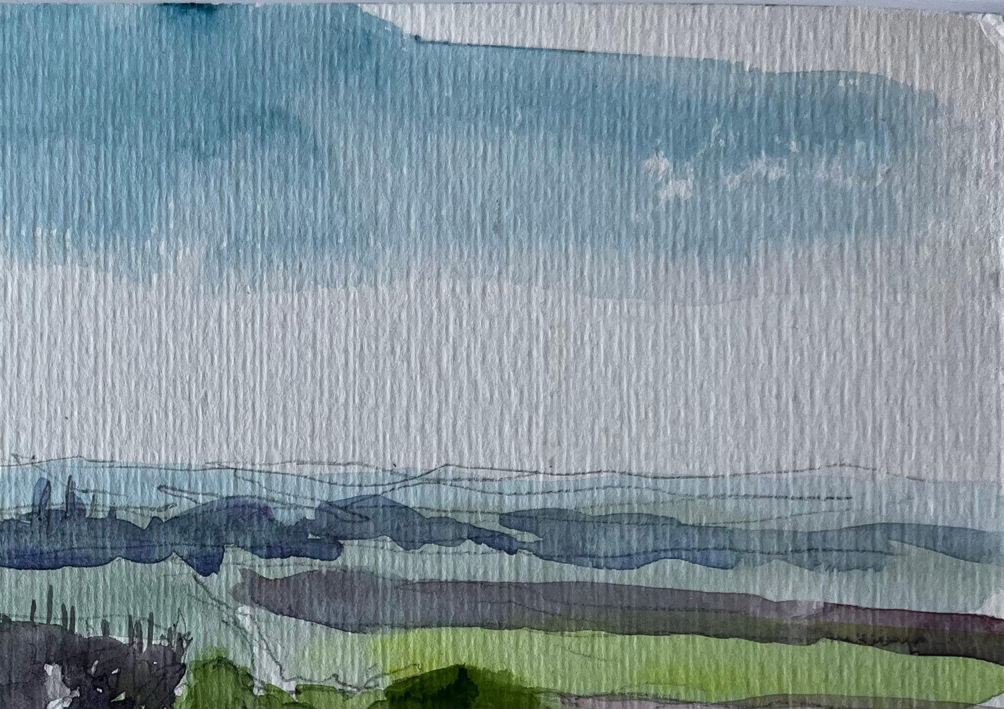 Extensa campiña francesa con horizonte lejano Acuarela de Pierre Neveu en venta 4