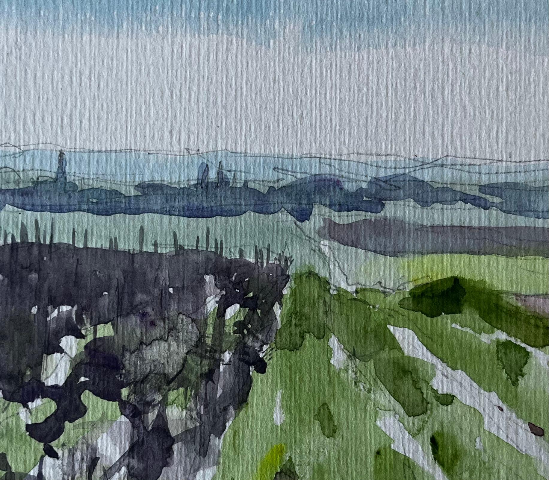 Extensa campiña francesa con horizonte lejano Acuarela de Pierre Neveu en venta 6