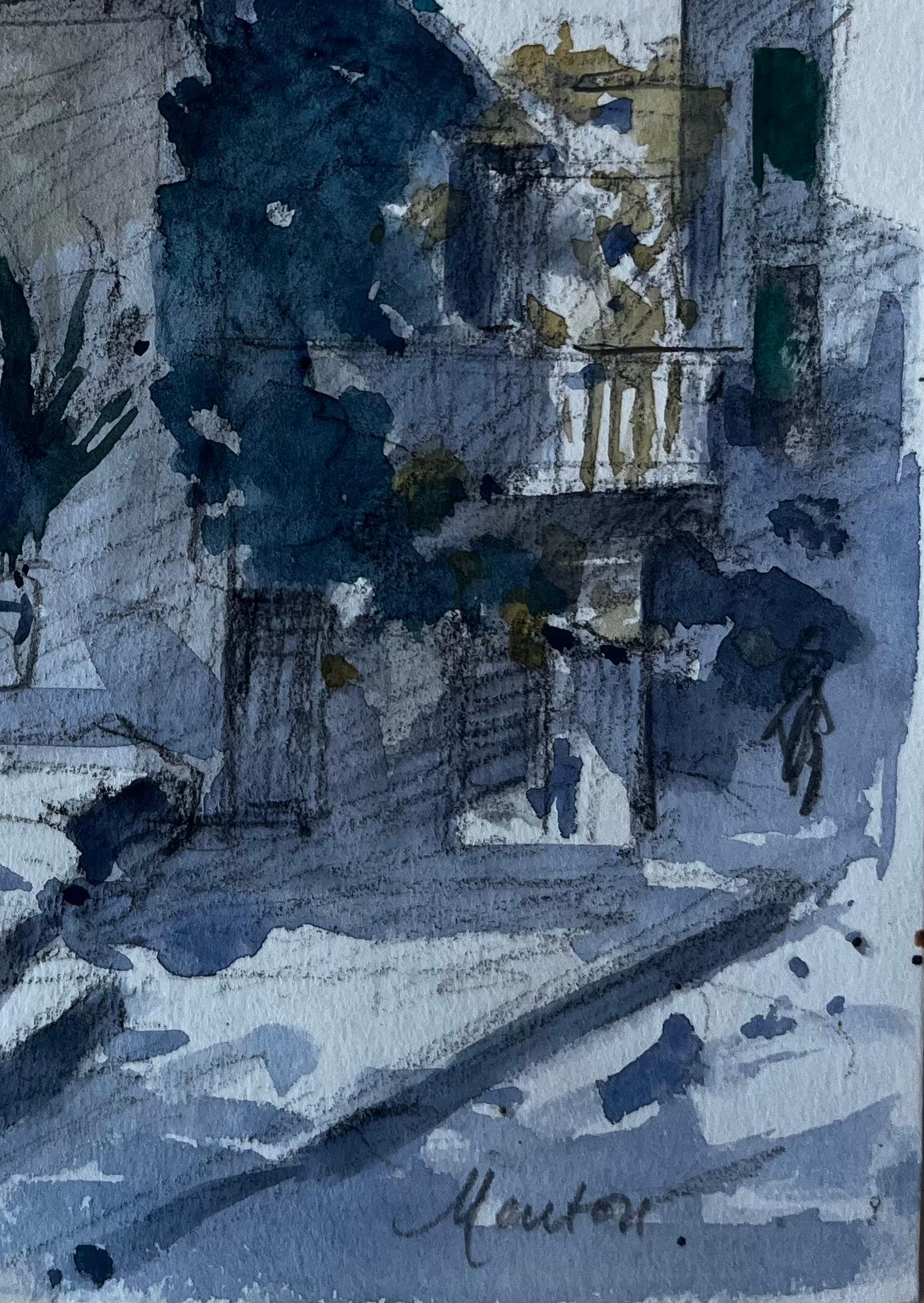 Passi illuminati dal sole a Mentone Scena di strada della Costa Azzurra Acquerello di Pierre Neveu in vendita 4