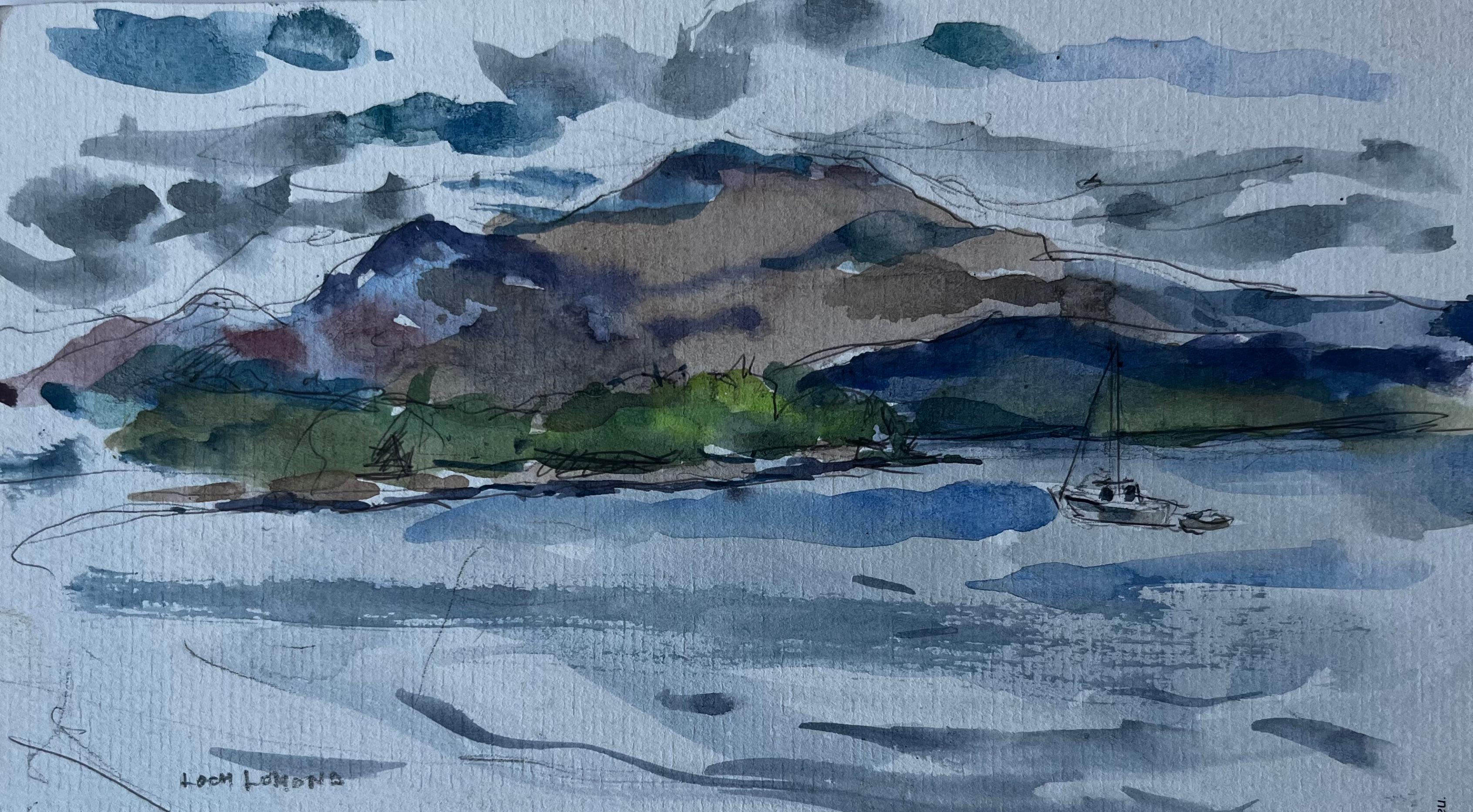 Titolo: Paesaggio delle Highlands scozzesi di Loch Lomond Acquerello di Pierre Neveu
Artista: Pierre Neveu (francese, nato nel 1929)
Medium: Acquerello su carta d
artista, senza cornice
Dimensioni (H. x L): 6,25 x 8,5 pollici
Inscritto in basso a