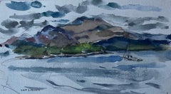 Paesaggio delle Highlands scozzesi di Loch Lomond Acquerello di Pierre Neveu