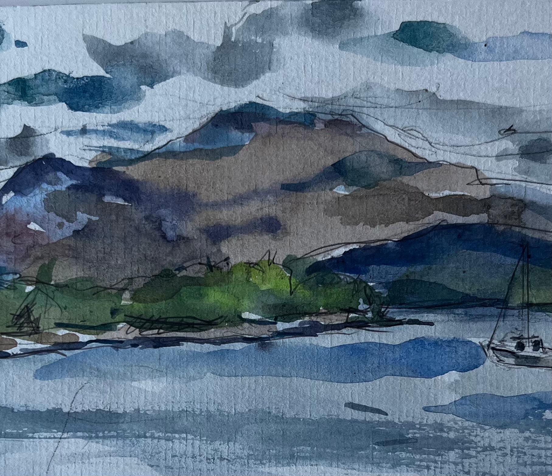 Paesaggio delle Highlands scozzesi di Loch Lomond Acquerello di Pierre Neveu in vendita 3