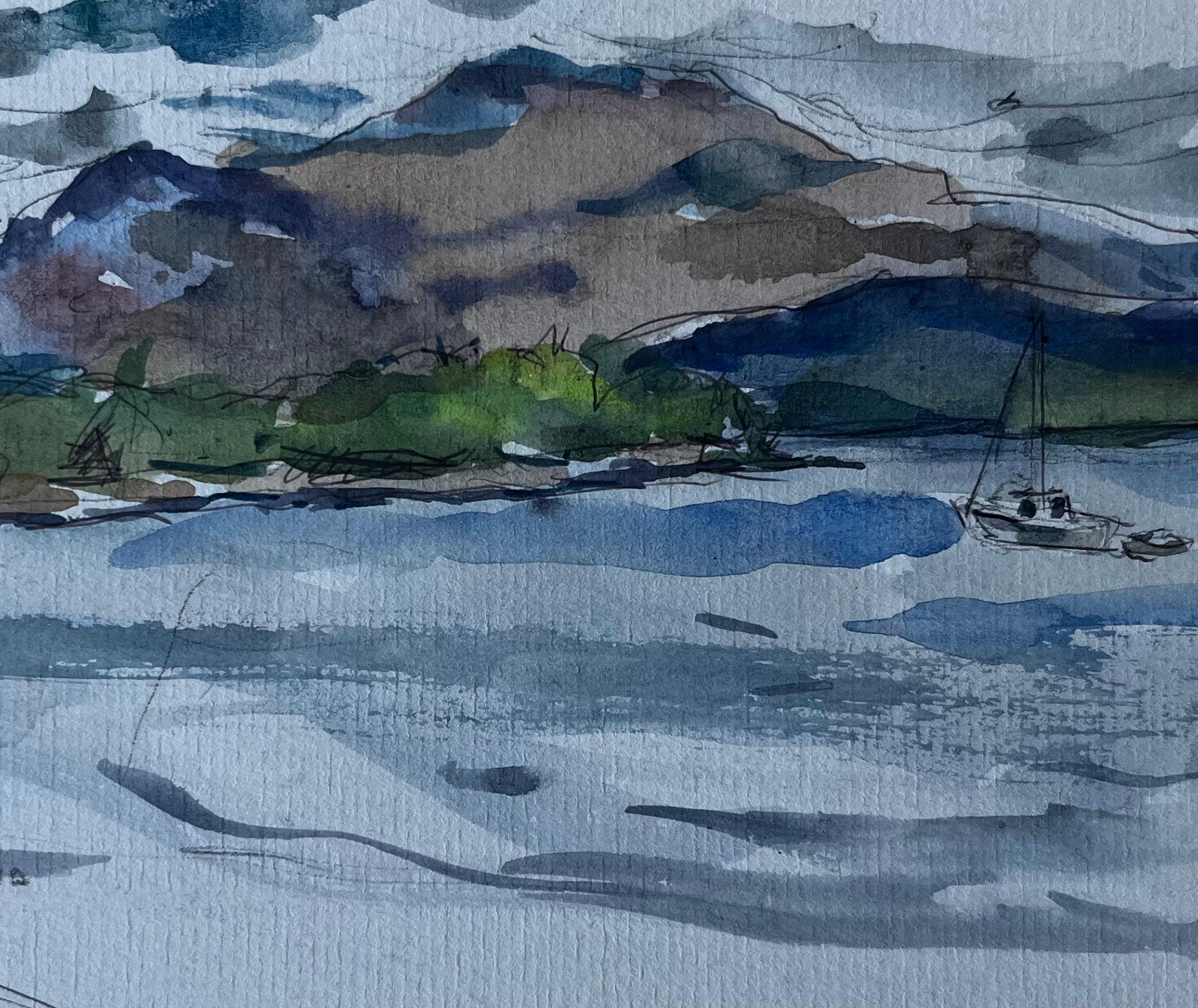 Paesaggio delle Highlands scozzesi di Loch Lomond Acquerello di Pierre Neveu in vendita 6