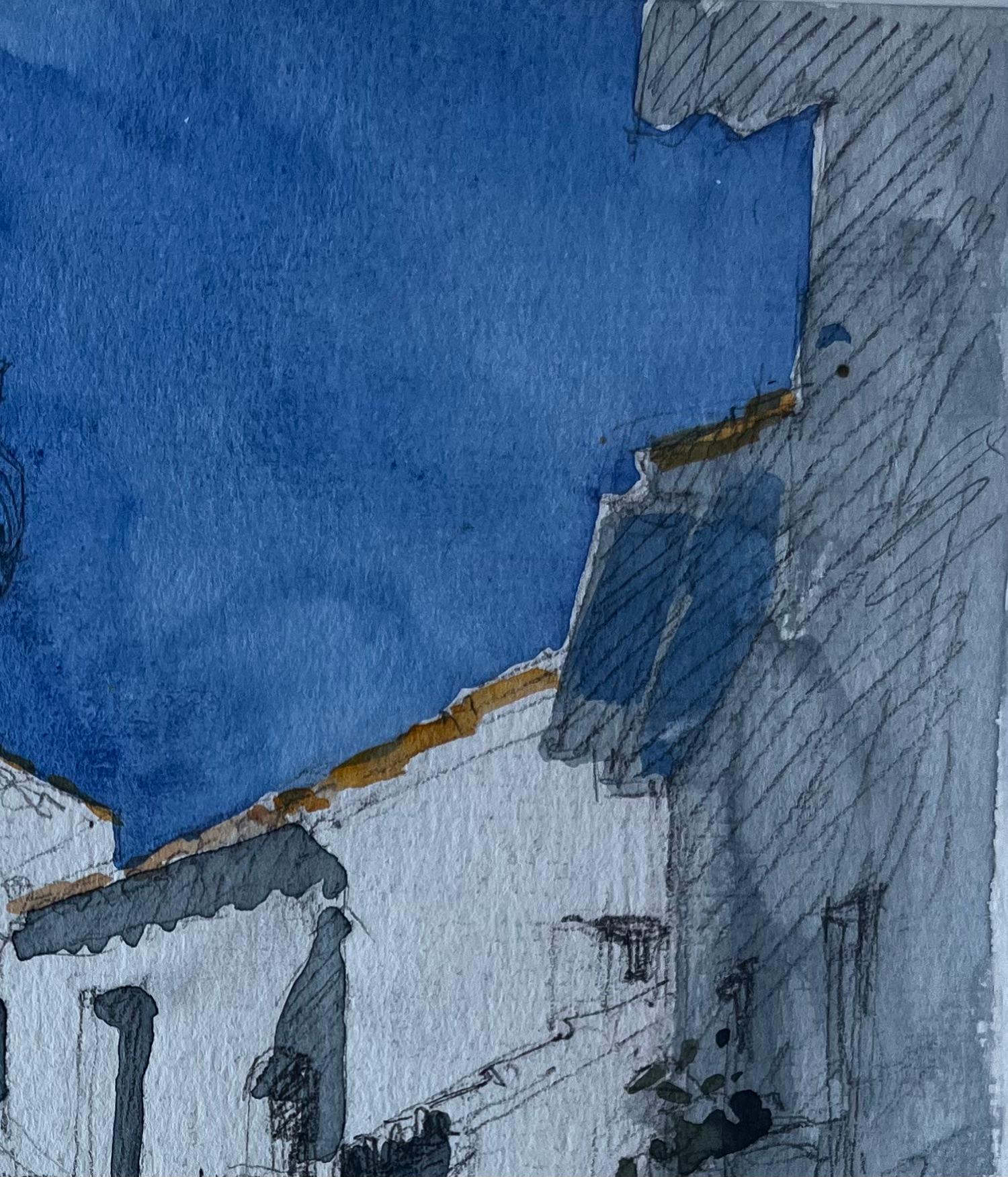 Cucuron Provenza - Scena di strada illuminata dal sole - Acquerello di Pierre Neveu, artista francese in vendita 2