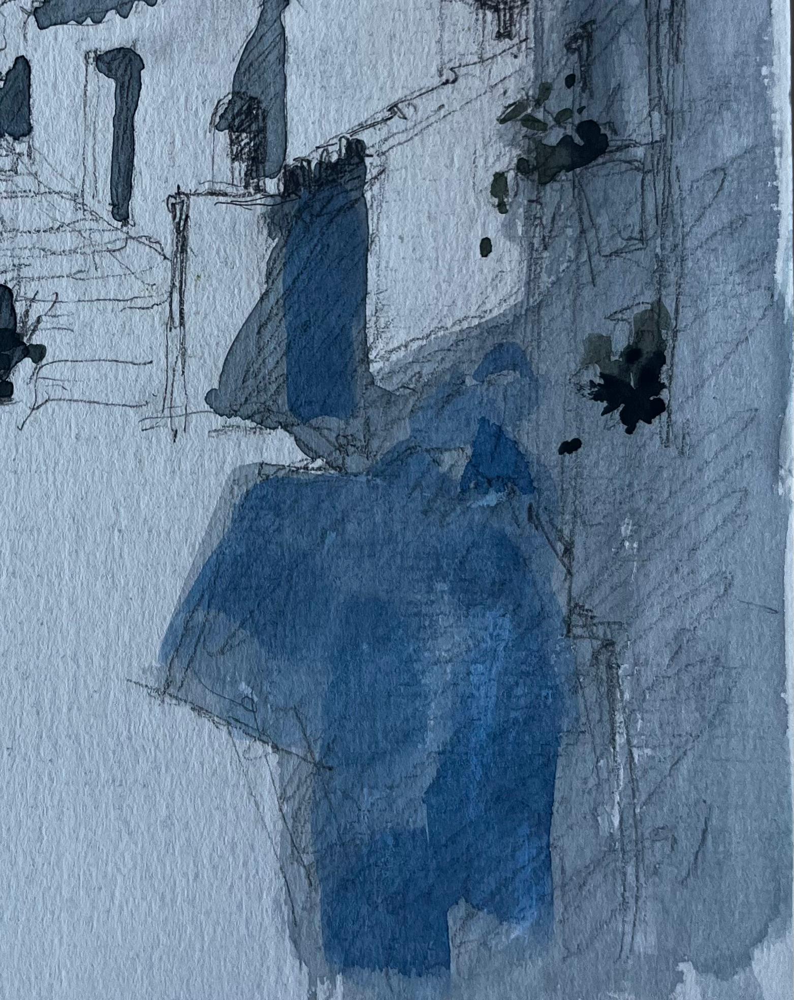 Cucuron Provenza - Scena di strada illuminata dal sole - Acquerello di Pierre Neveu, artista francese in vendita 3