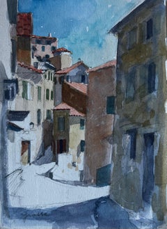 Grasse Provenza Villaggio illuminato dal sole Scena di strada Acquerello di Pierre Neveu