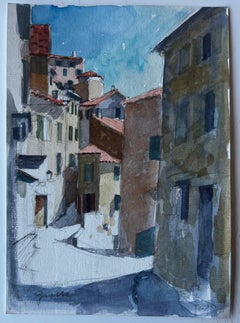 Grasse Provence Sunlit Village Street Scene Watercolour by Pierre Neveu