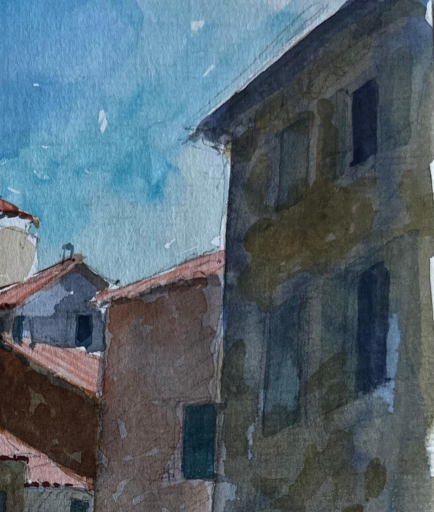 Grasse Provenza Escena callejera de pueblo iluminado por el sol Acuarela de Pierre Neveu en venta 3