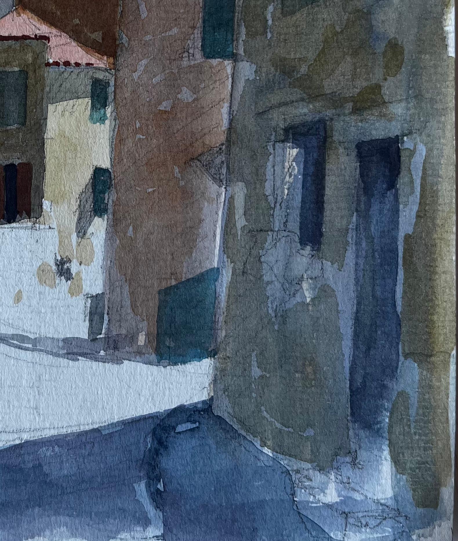 Grasse Provenza Escena callejera de pueblo iluminado por el sol Acuarela de Pierre Neveu en venta 4