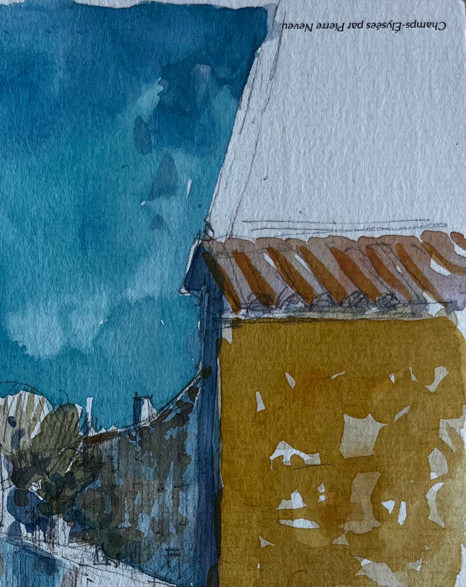 Scena di strada di un villaggio medievale nel sud-ovest della Francia Acquerello di Pierre Neveu in vendita 2