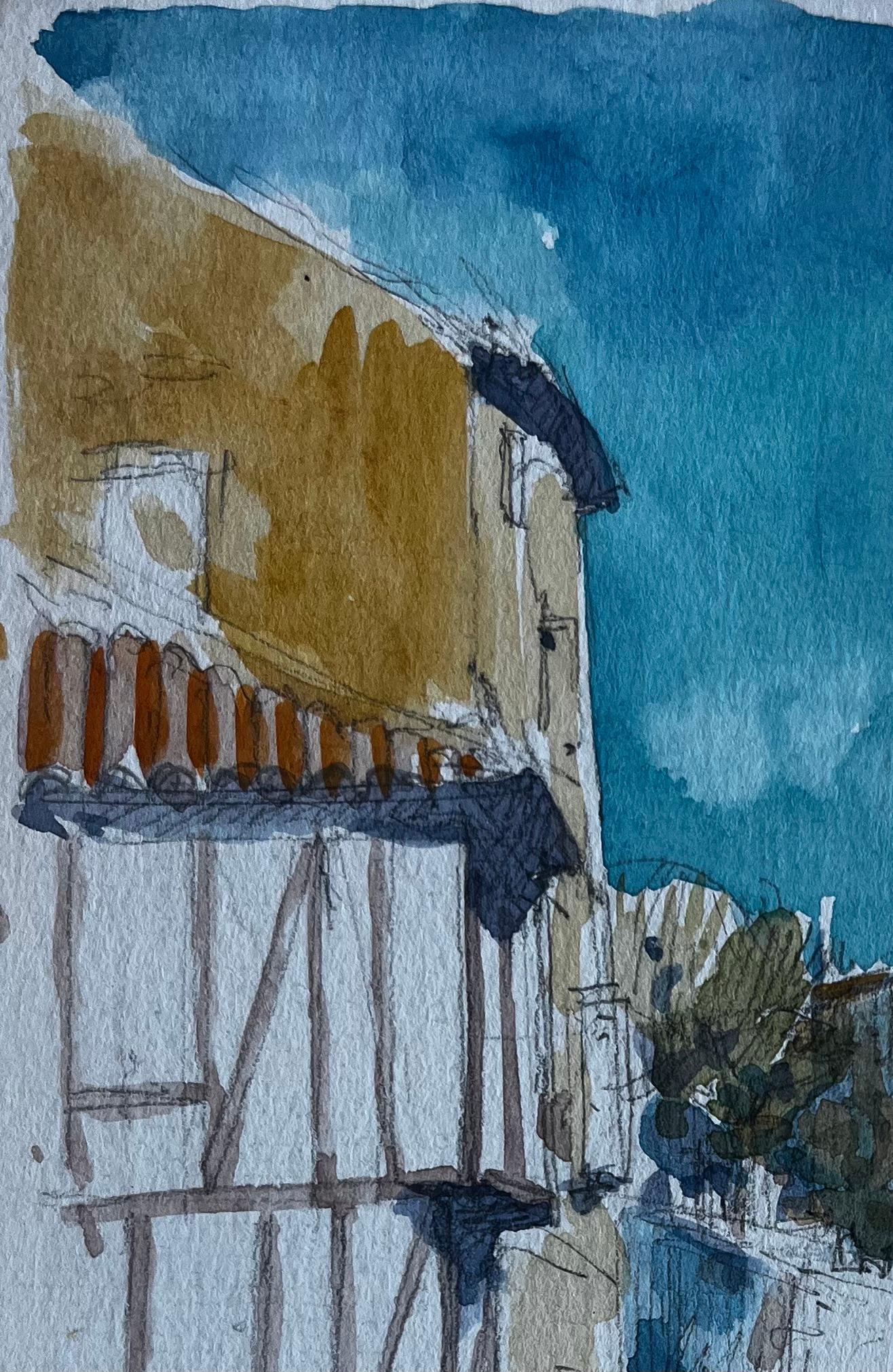 Scena di strada di un villaggio medievale nel sud-ovest della Francia Acquerello di Pierre Neveu in vendita 3