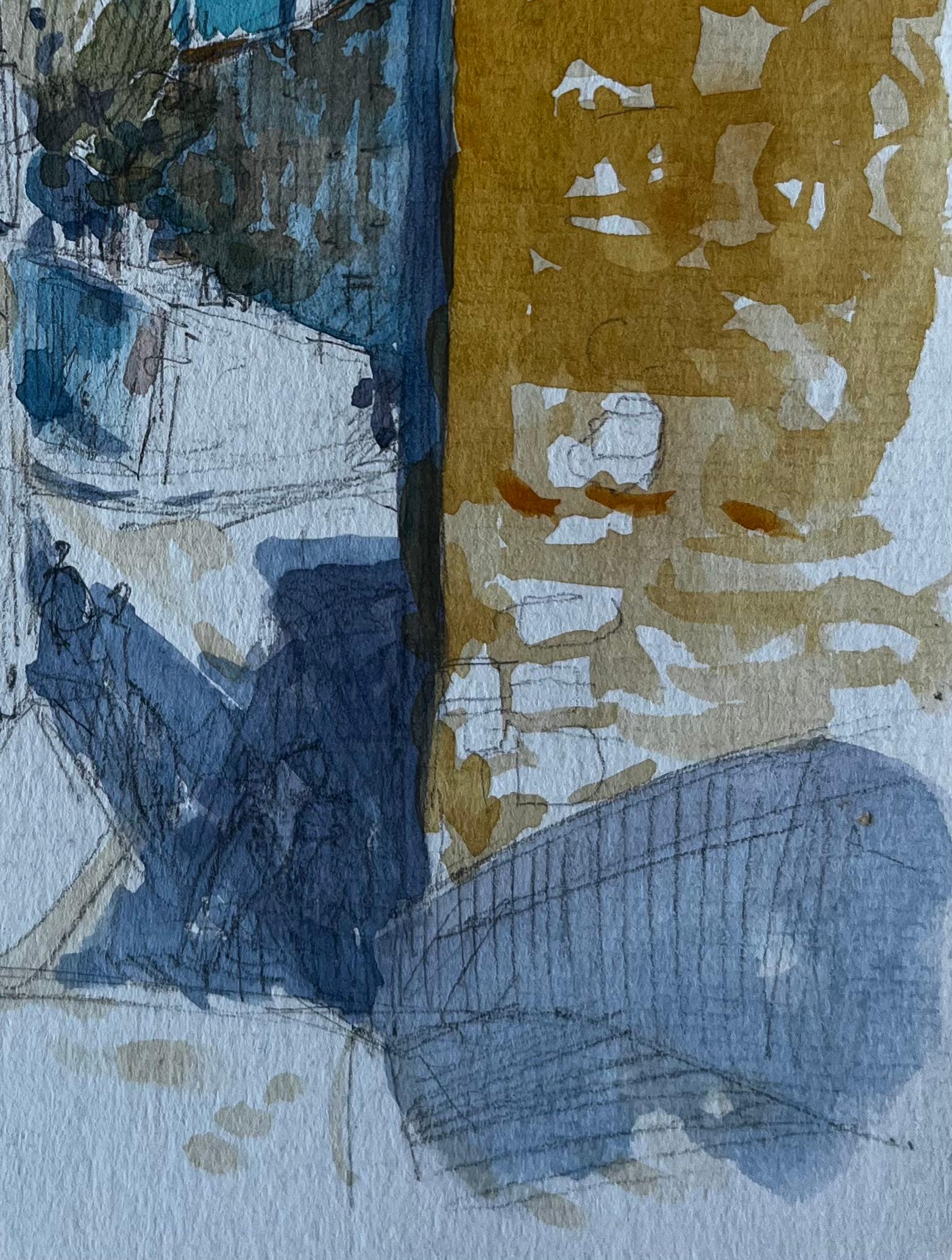 Scena di strada di un villaggio medievale nel sud-ovest della Francia Acquerello di Pierre Neveu in vendita 4