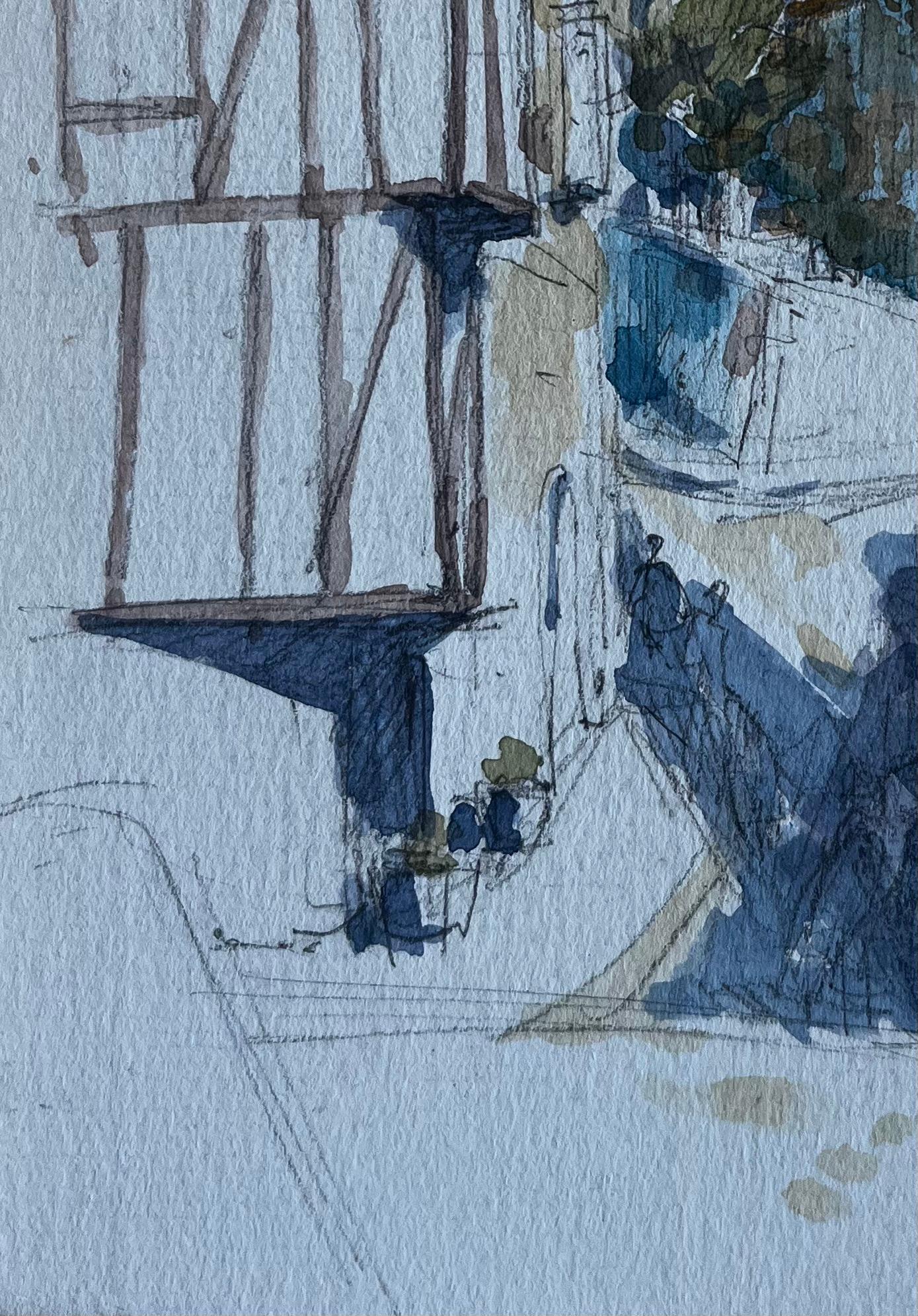 Scena di strada di un villaggio medievale nel sud-ovest della Francia Acquerello di Pierre Neveu in vendita 5