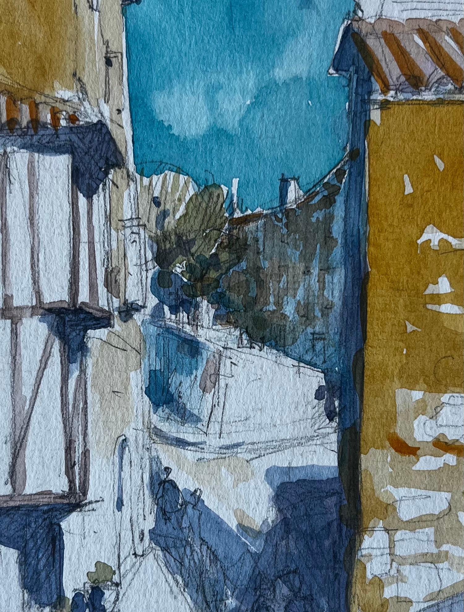 Scena di strada di un villaggio medievale nel sud-ovest della Francia Acquerello di Pierre Neveu in vendita 6