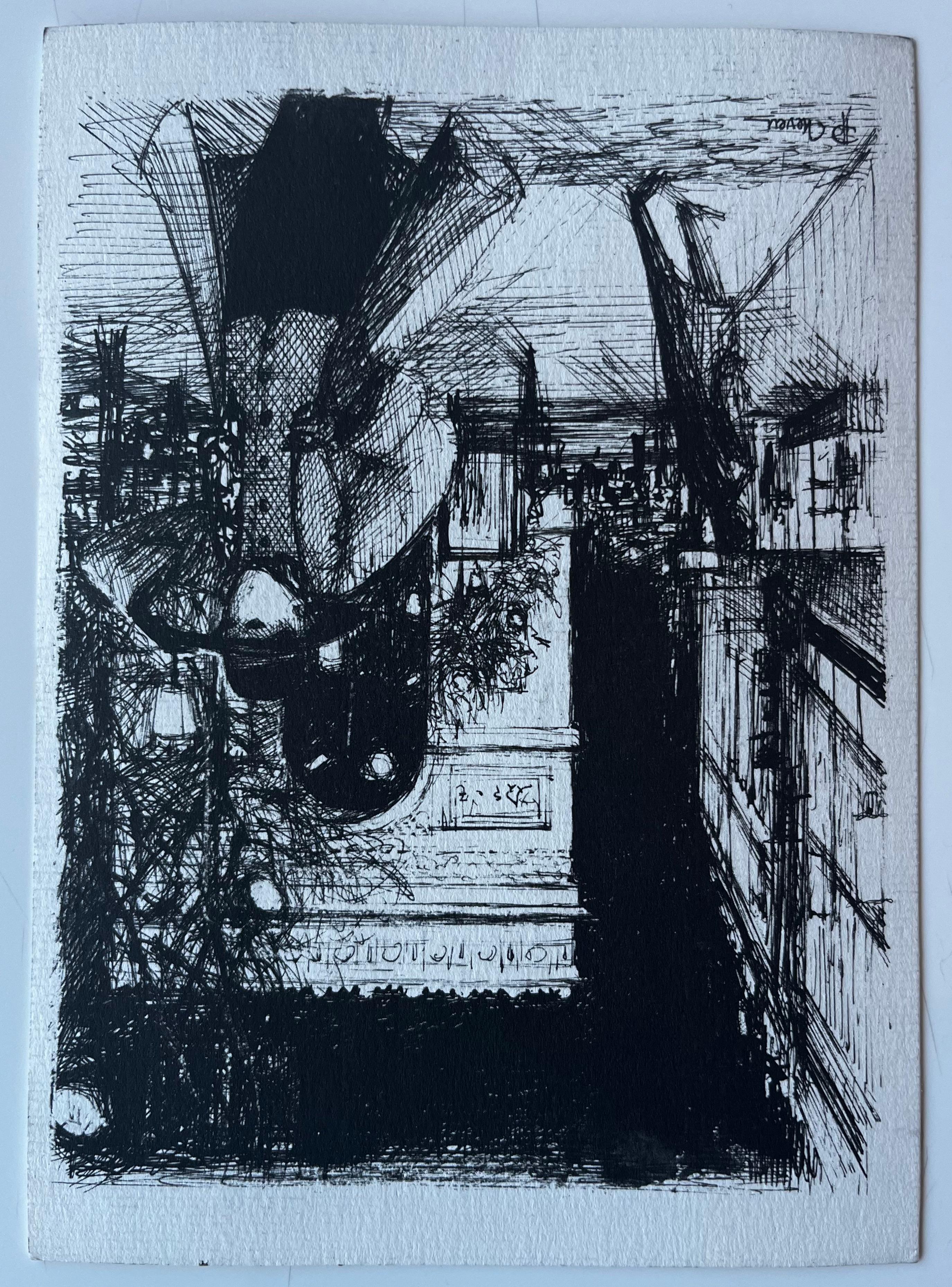 Scena di strada di un villaggio medievale nel sud-ovest della Francia Acquerello di Pierre Neveu in vendita 7