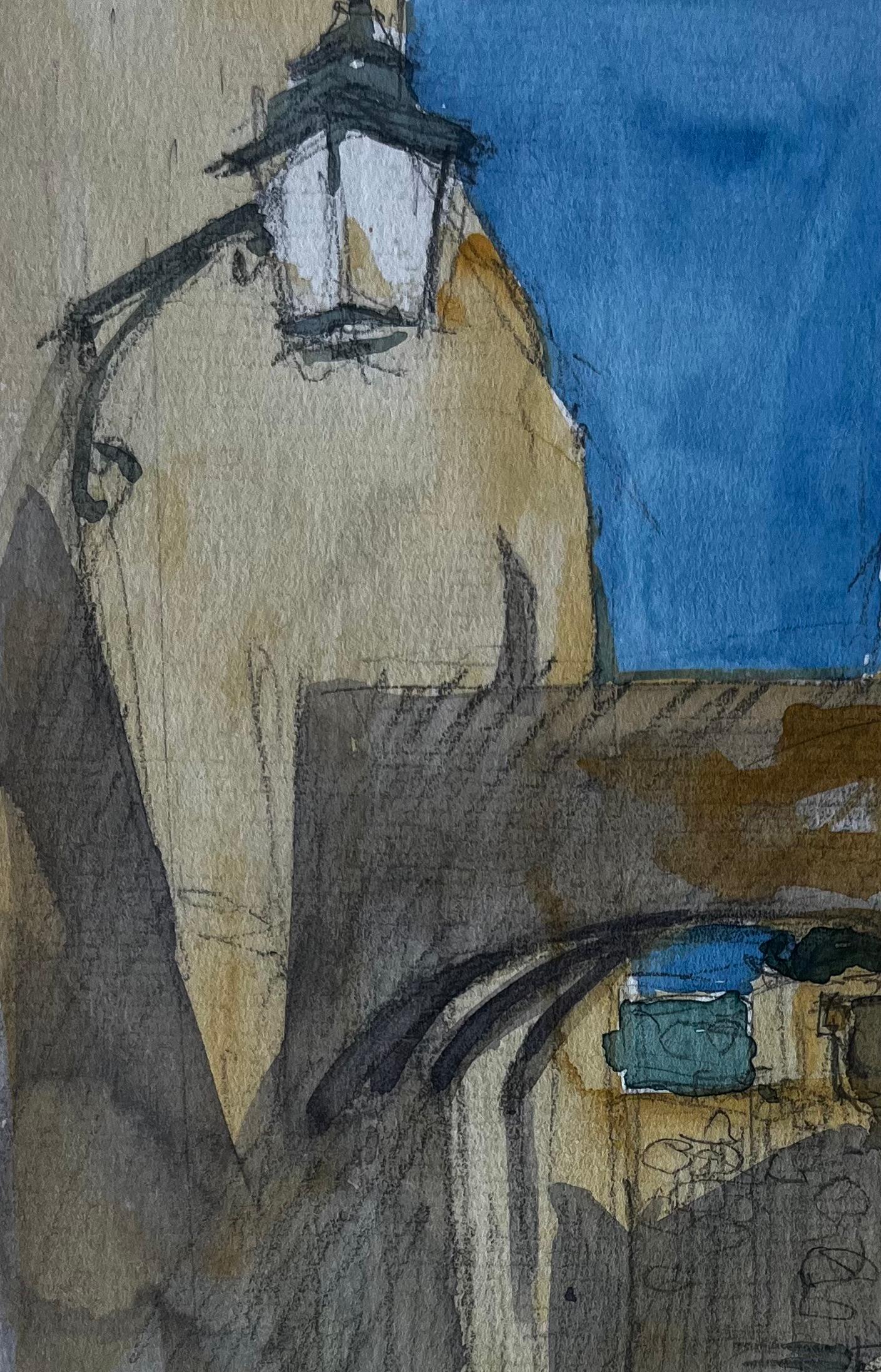 Arcade ensoleillée et rue étroite Southern France Aquarelle de Pierre Neveu en vente 3