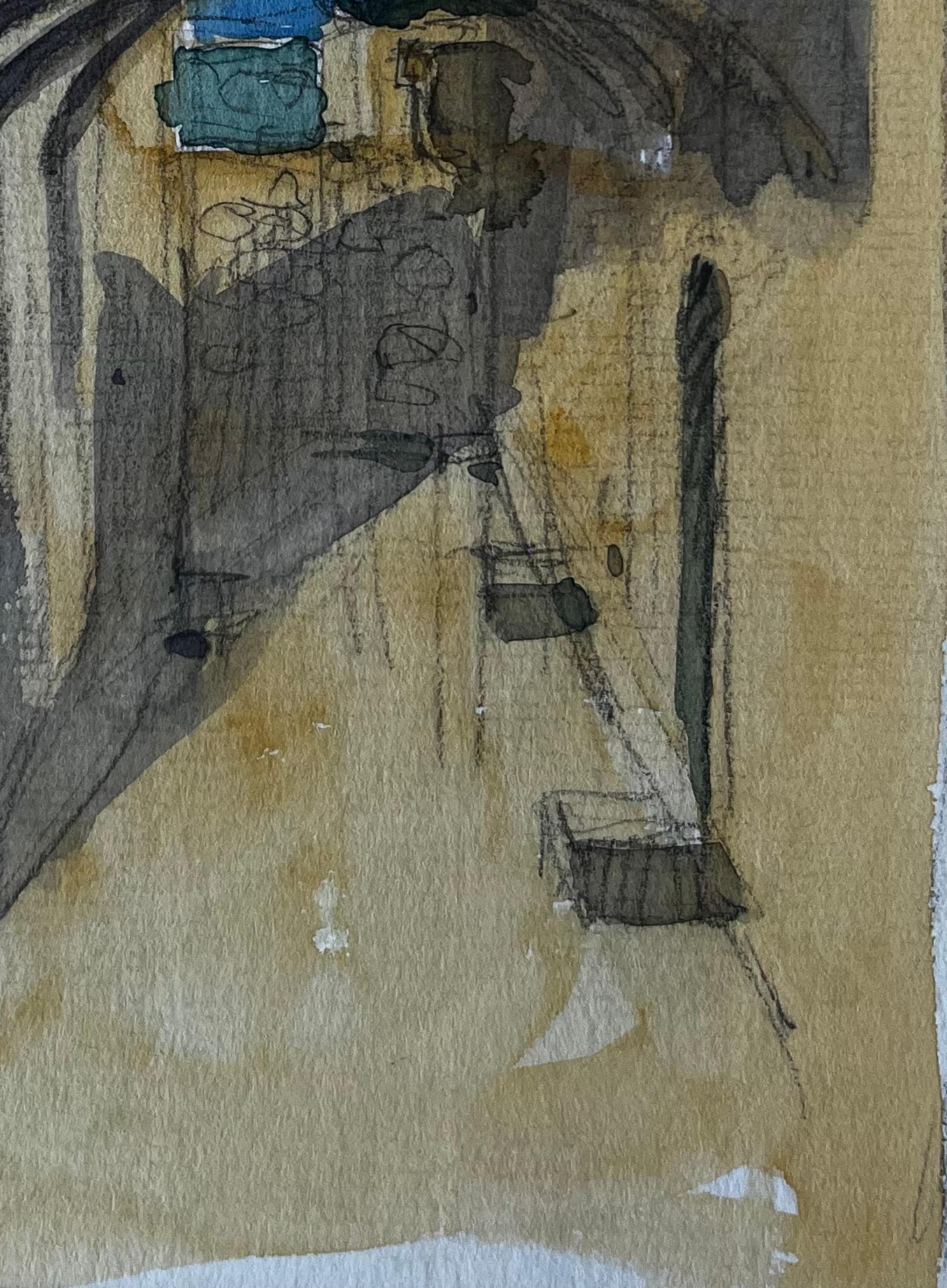 Arcade ensoleillée et rue étroite Southern France Aquarelle de Pierre Neveu en vente 5