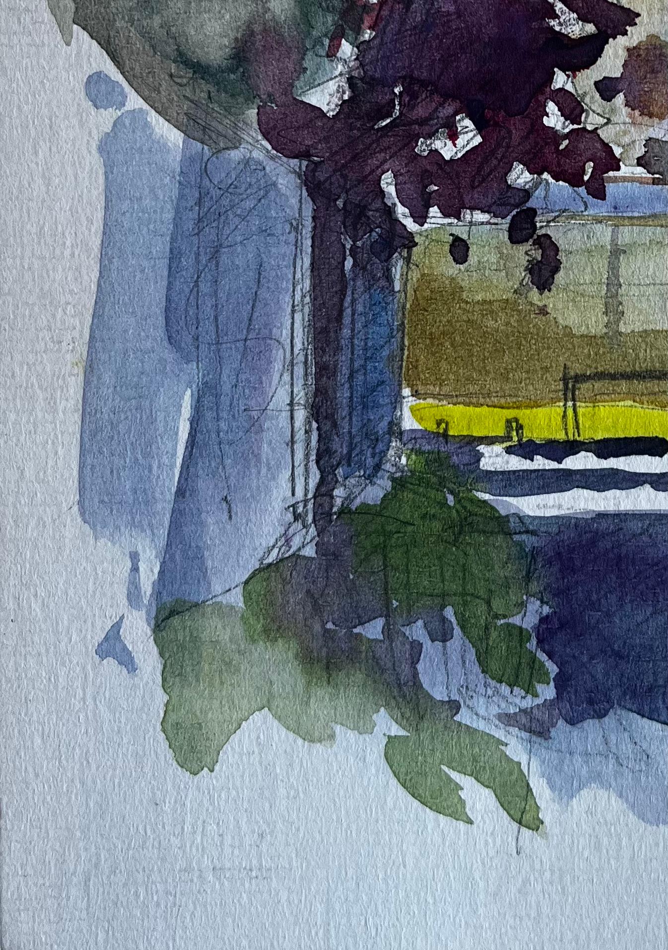 Jardin d'automne avec arbres et soleil Aquarelle française de Pierre Neveu en vente 5