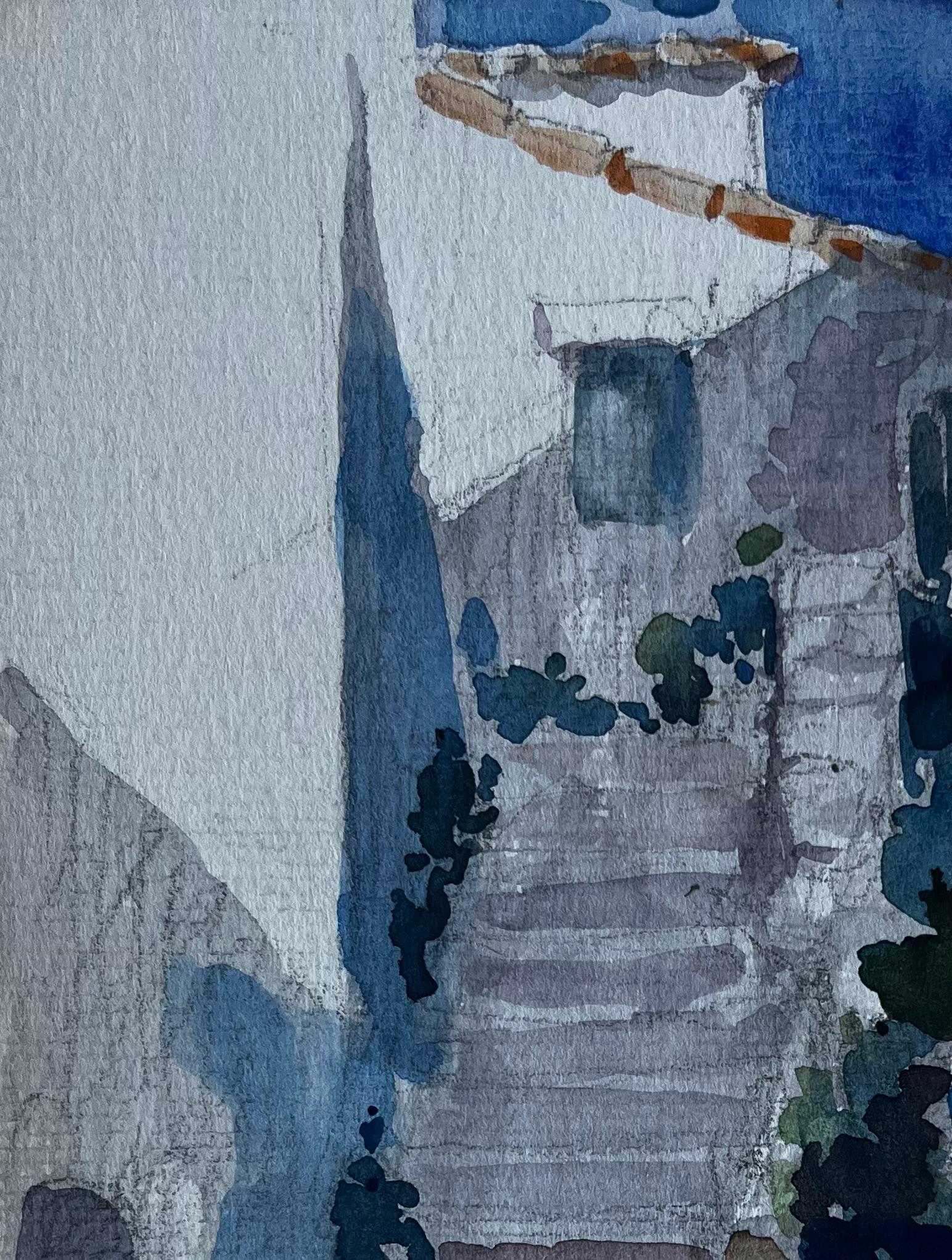 Titel: Roquebrune Cap Martin Dorf Treppe Französische Riviera Aquarell
Künstler: Pierre Neveu (Franzose, geb. 1929)
Medium: Aquarell auf Künstlerpapier, ungerahmt
Größe (H x B): 8,5 x 6,25 Zoll
Bezeichnet unten rechts 