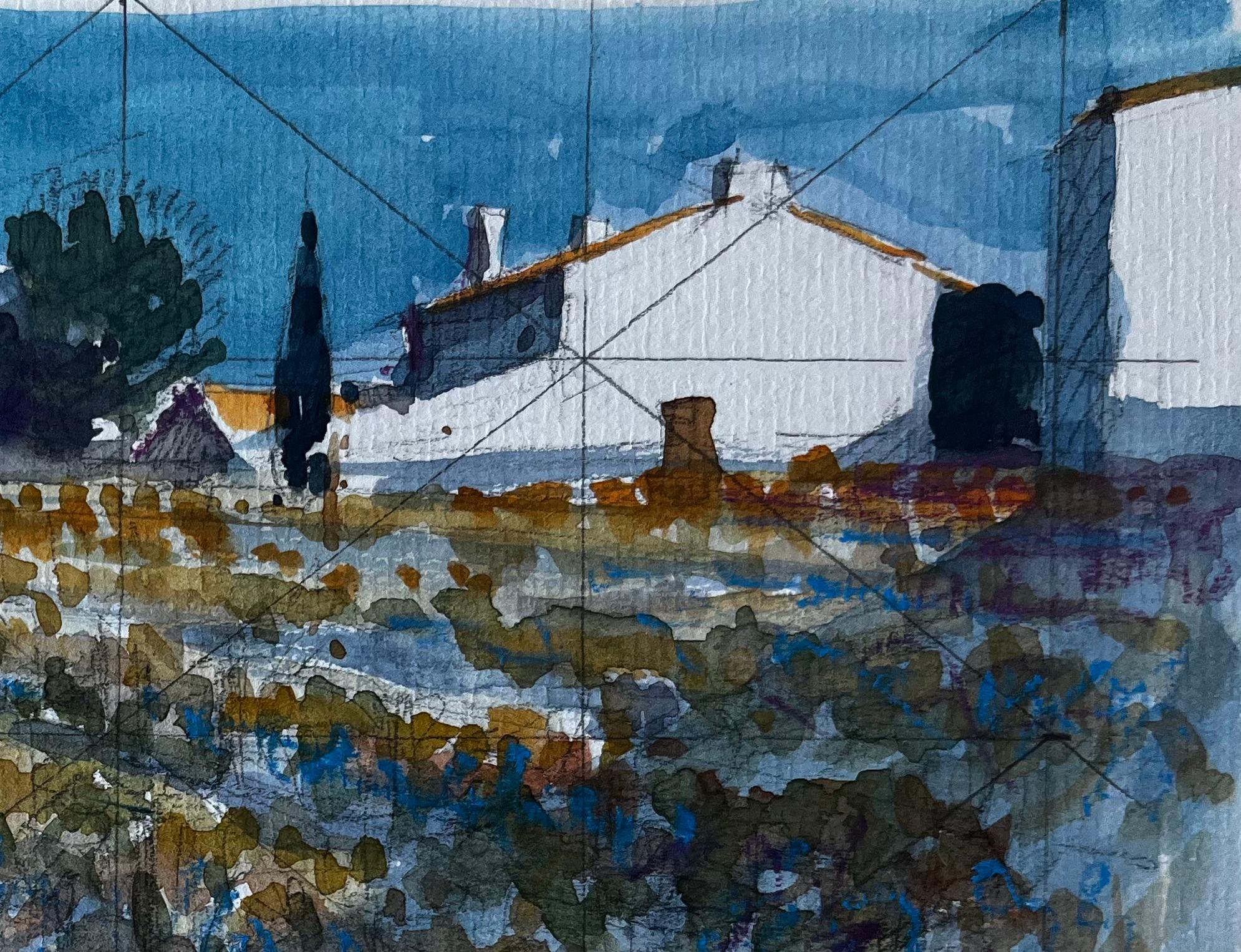 Le Louroux Bottereau Paysage français Aquarelle de Pierre Neveu en vente 2