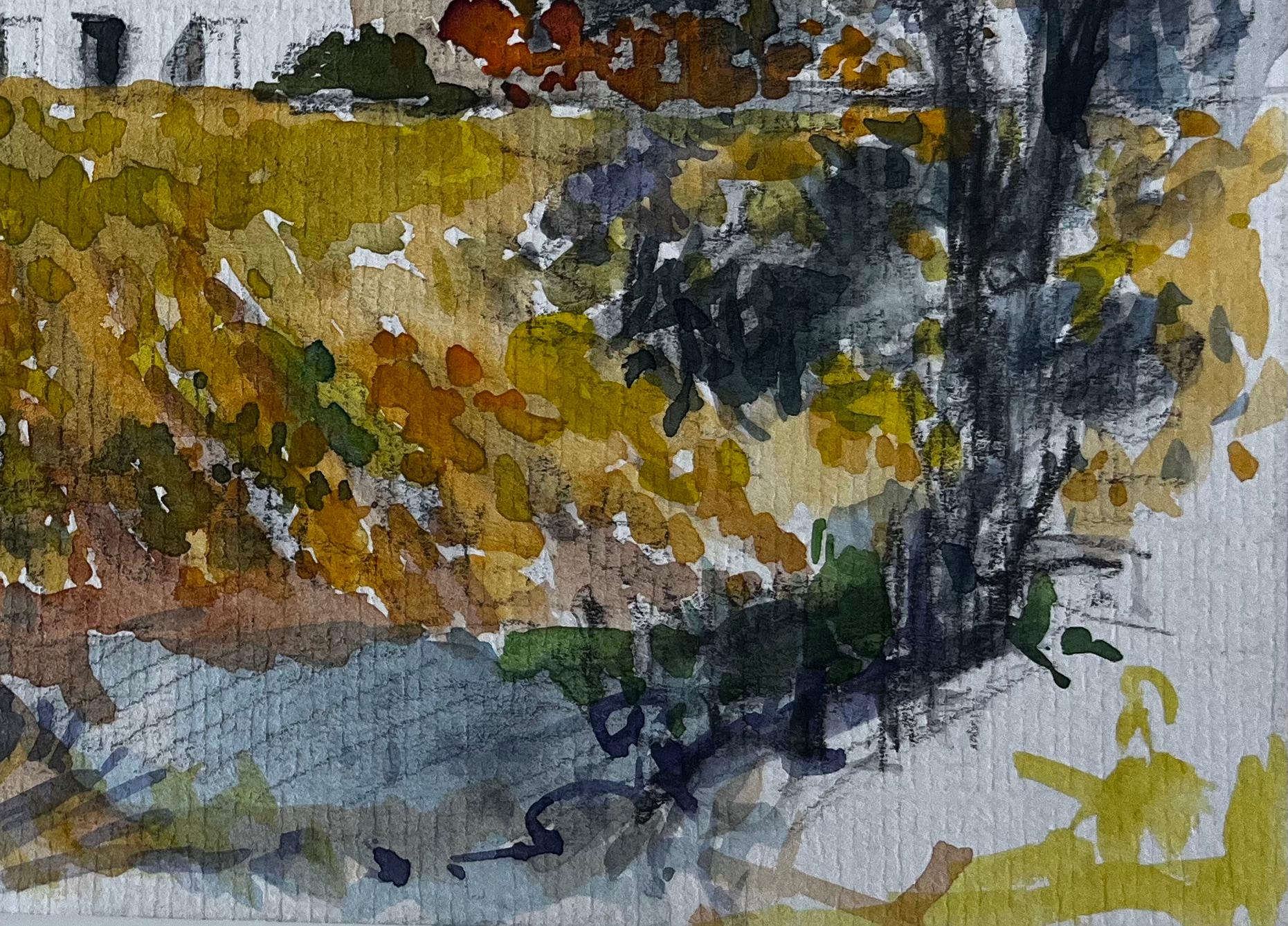 Paesaggio di villaggio francese con chiesa, acquerello di Pierre Neveu in vendita 4