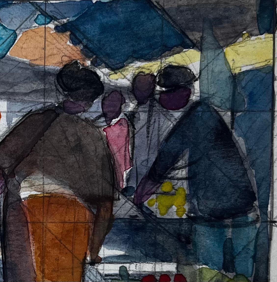 Scena di mercato francese Studio geometrico ad acquerello di Pierre Neveu in vendita 2