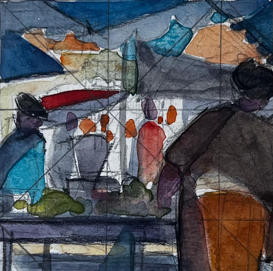 Scena di mercato francese Studio geometrico ad acquerello di Pierre Neveu in vendita 3