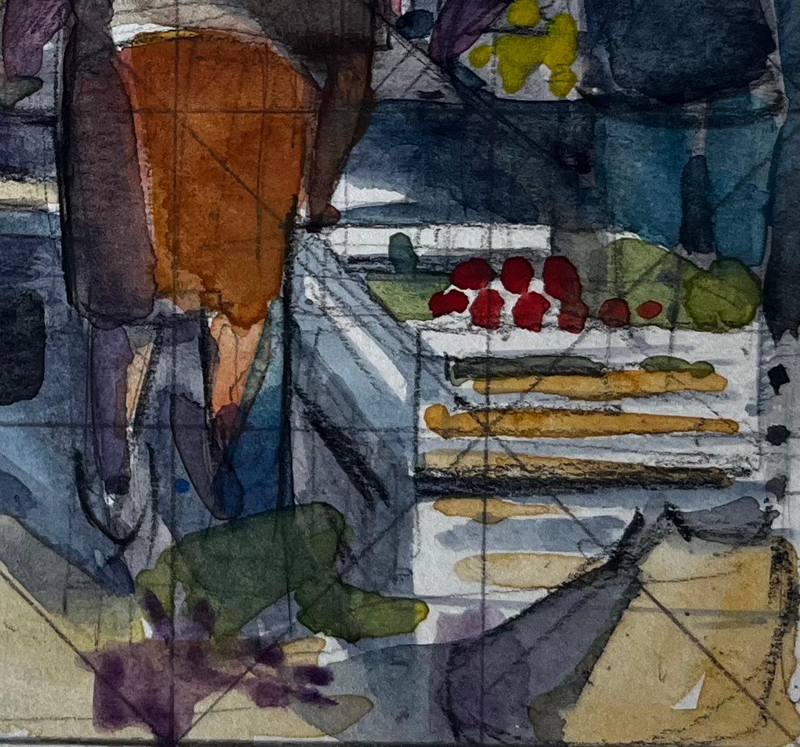 Scena di mercato francese Studio geometrico ad acquerello di Pierre Neveu in vendita 4