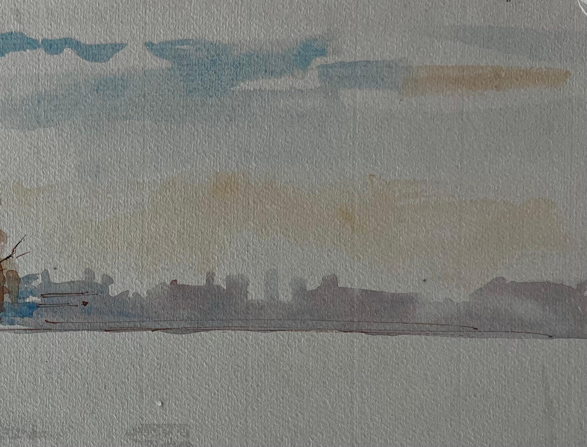 Paysage riverain dans la lumière d'A Winter Aquarelle de Pierre Neveu en vente 2