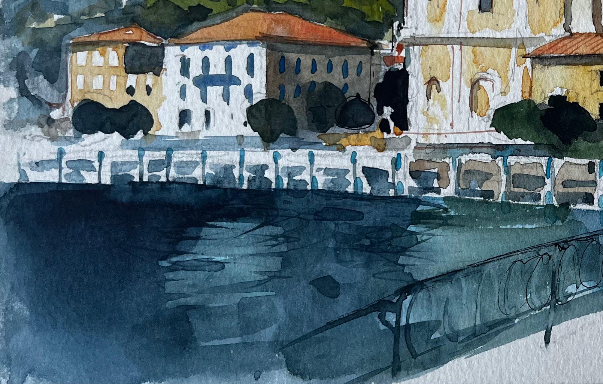 Ville côtière méditerranéenne et Church's Aquarelle de Pierre Neveu en vente 5