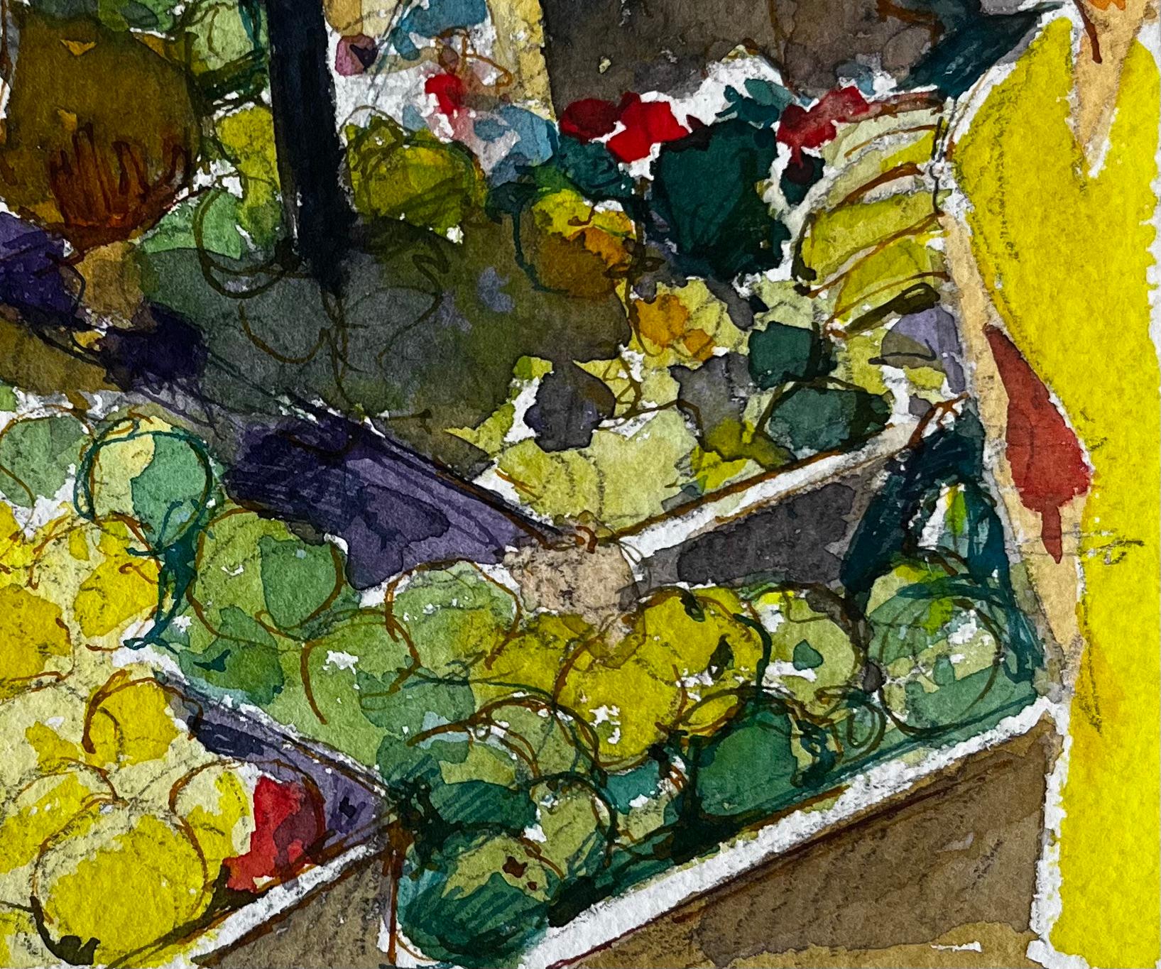 Título: Mercado Frutas Compradores y Escena Callejera Mediterránea Acuarela
Artista: Pierre Neveu (francés n.1929)
Técnica: Acuarela sobre papel de artista, sin enmarcar
Tamaño (A x A): 11 x 7,25 pulgadas
Estado: Bueno en general, con ligeras marcas