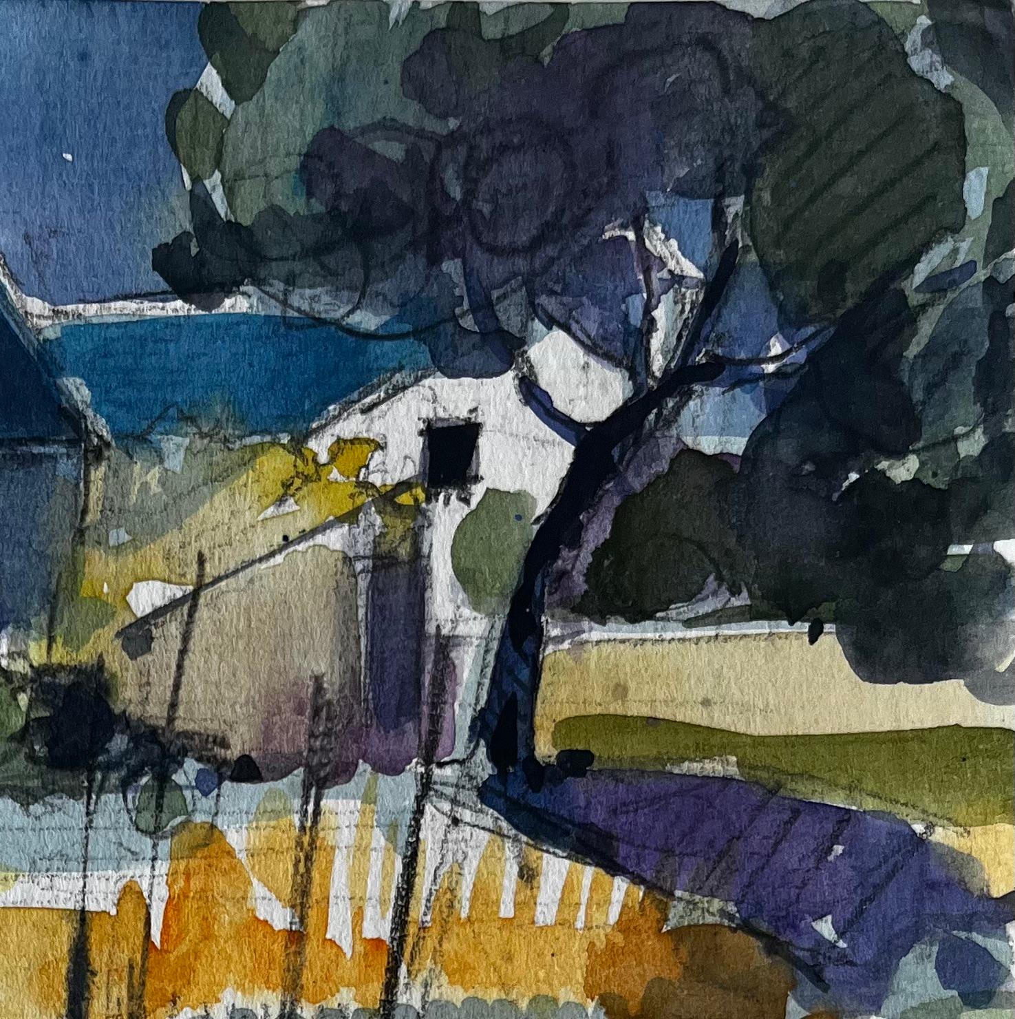 Treguier Bretaña Puerto Barcos Marea Baja Acuarela Costera Francesa - Art Posimpresionista de Pierre Neveu