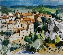 Lurs Provence Village perché Toits en terre cuite Paysage français Aquarelle