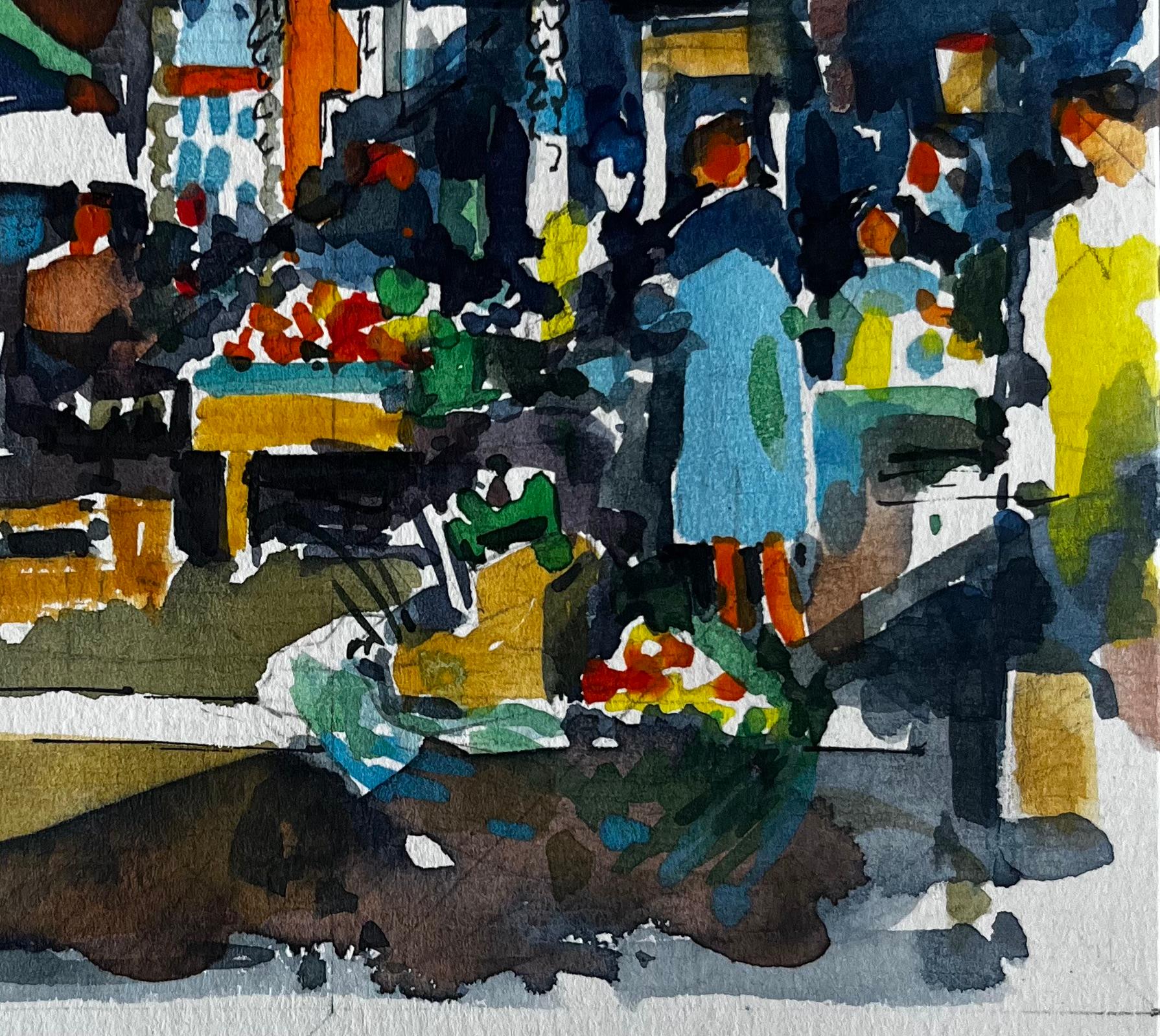 Titolo: Scena di mercato francese con bancarelle di frutta e acquirenti Acquerello urbano
Artista: Pierre Neveu (francese, nato nel 1929)
Medium: Acquerello su carta d'artista, senza cornice
Dimensioni (H. x L): 8,5 x 6 pollici
Condit: