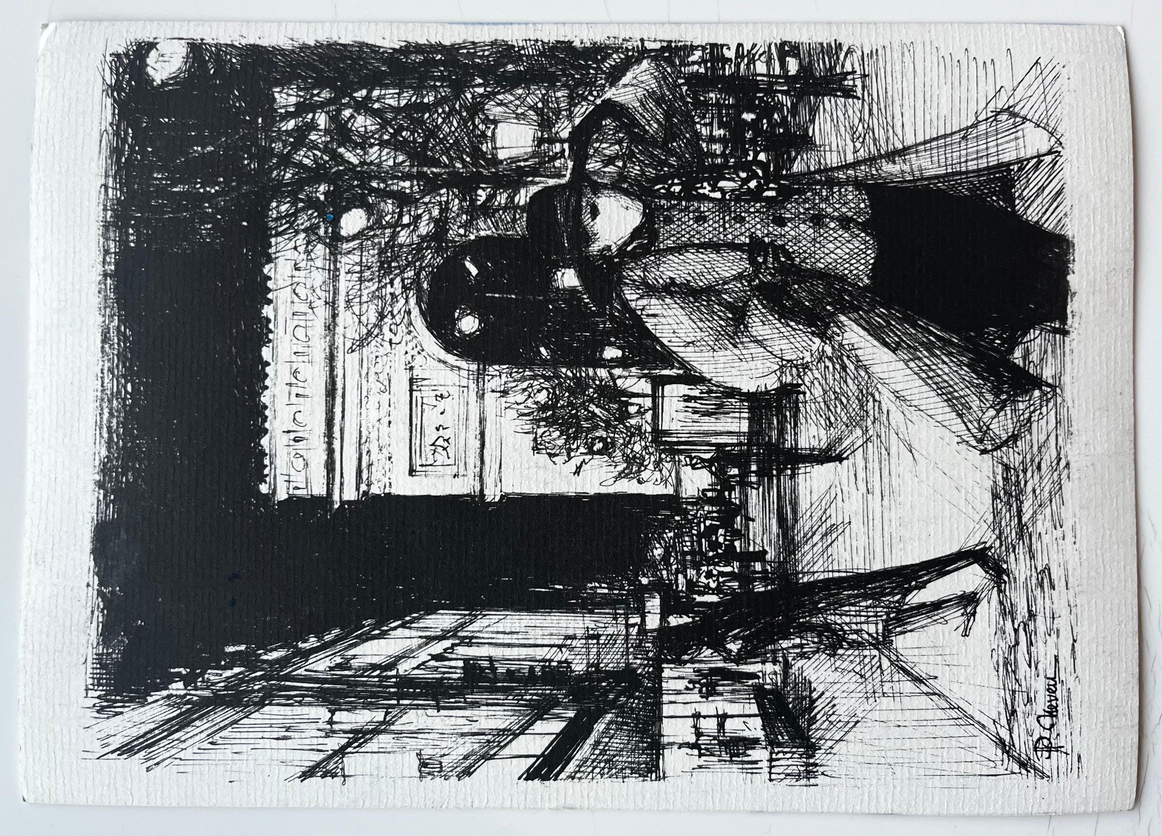 A Rudin Provence Village Maisons jaunes Cyprès Paysage français Aquarelle en vente 3