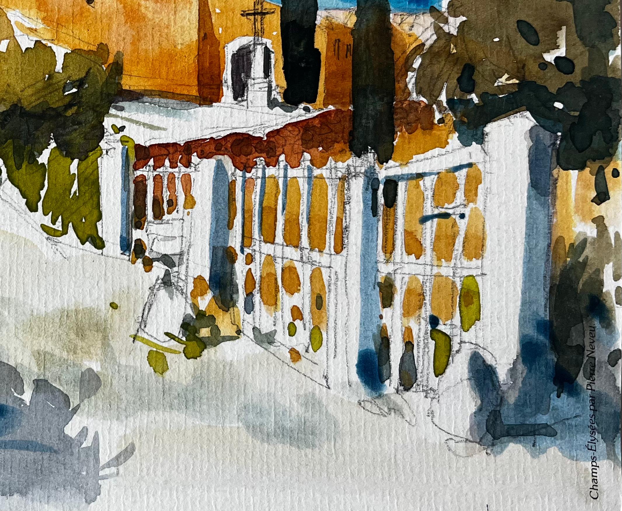 Titolo: Cappella provenzale Chiesa illuminata dal sole Sentiero di cipressi Paesaggio francese Acquerello
Artista: Pierre Neveu (francese, nato nel 1929)
Medium: Acquerello su carta d'artista, senza cornice
Dimensioni (H. x L): 6,25 x 8,5