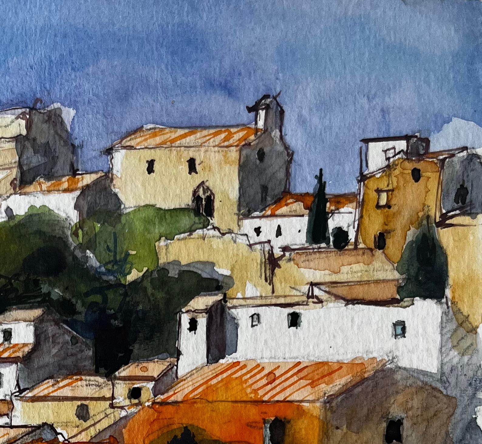 Villaggio in collina della Provenza con tetti in terracotta Paesaggio francese acquerello - Art Postimpressionismo di Pierre Neveu