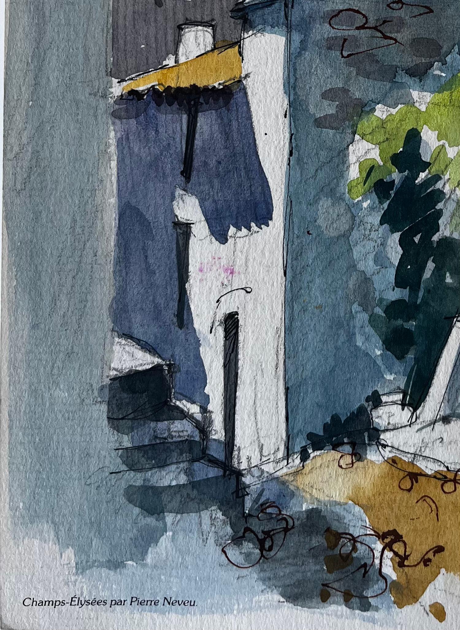 Torre della chiesa in pietra e case del villaggio in Provenza Acquerello in vendita 1