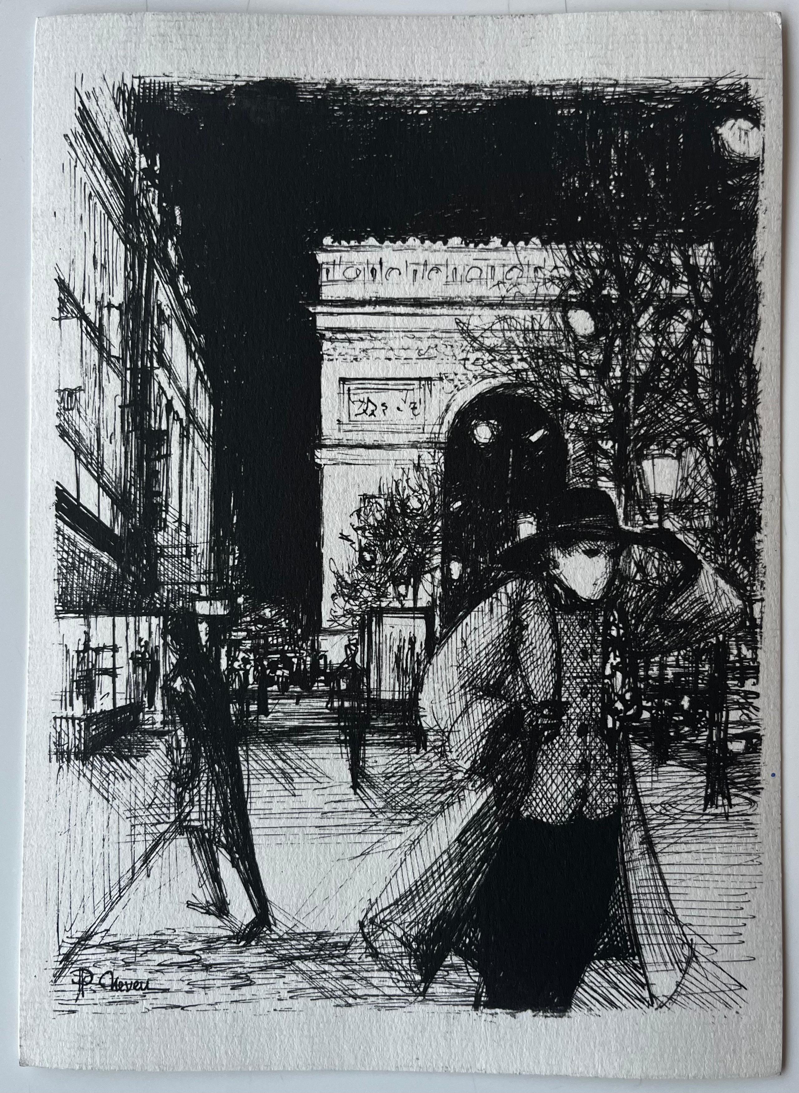 Torre della chiesa in pietra e case del villaggio in Provenza Acquerello in vendita 3