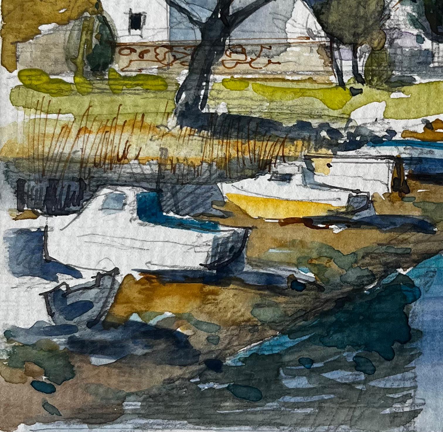 Título: French Harbour Village Boats Tree and White Cottages Acuarela Estudio
Artista: Pierre Neveu (francés n.1929)
Técnica: Acuarela sobre papel de artista, sin enmarcar
Tamaño (A x A): 8,75 x 6 pulgadas
Inscripción a lápiz indistinta abajo a la