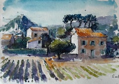 Sablet Provence Vignobles Arbres Collines Paysage français Aquarelle