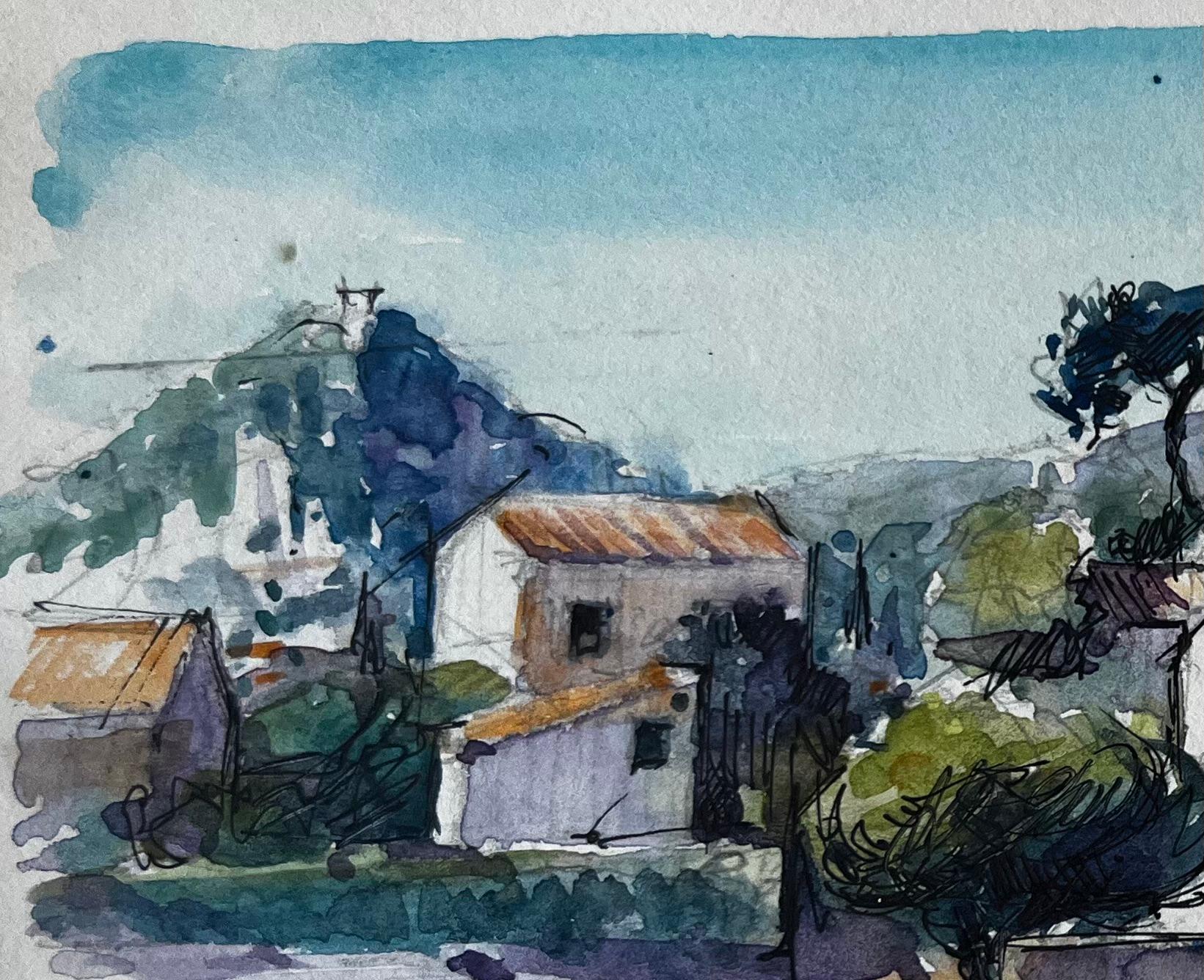 Sablet Provenza Vigneto Fattorie Alberi Hille Paesaggio francese Acquerello - Art Postimpressionismo di Pierre Neveu