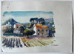 Sablet Provence Vineyard Farmhouses Trees Hills French Landscape Watercolour
